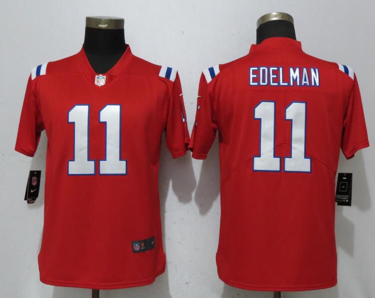 Women New England Patriots #11 Edelman Red Vapor Untouchable Player Nike Limited NFL Jerseys->women nfl jersey->Women Jersey
